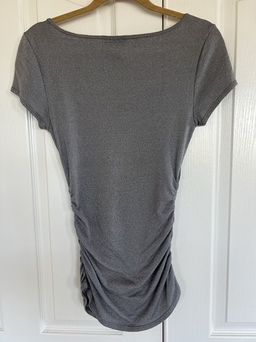 Lot 2 Women's Michael Stars Rouched Shimmer Gray Silver & Natural Shirt Top OSFM - Bild 14 von 19