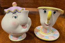 Disney Taiwan Beauty  the Beast Mrs. Potts Teapot  Chip Cup Figurines 3.5"
