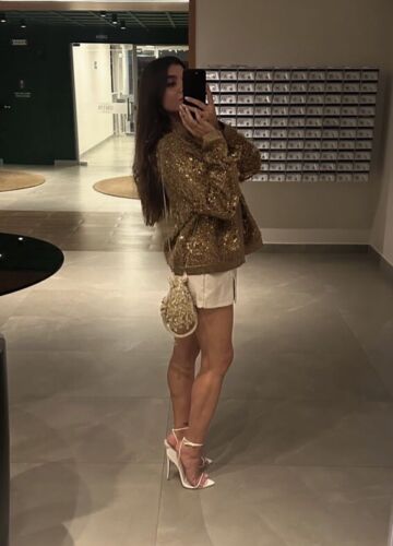 ZARA LIMITED GOLD KNIT BLAZER CARDIGAN JACKET SHIRT WITH GOLD SEQUINS SIZE S - Picture 4 of 13