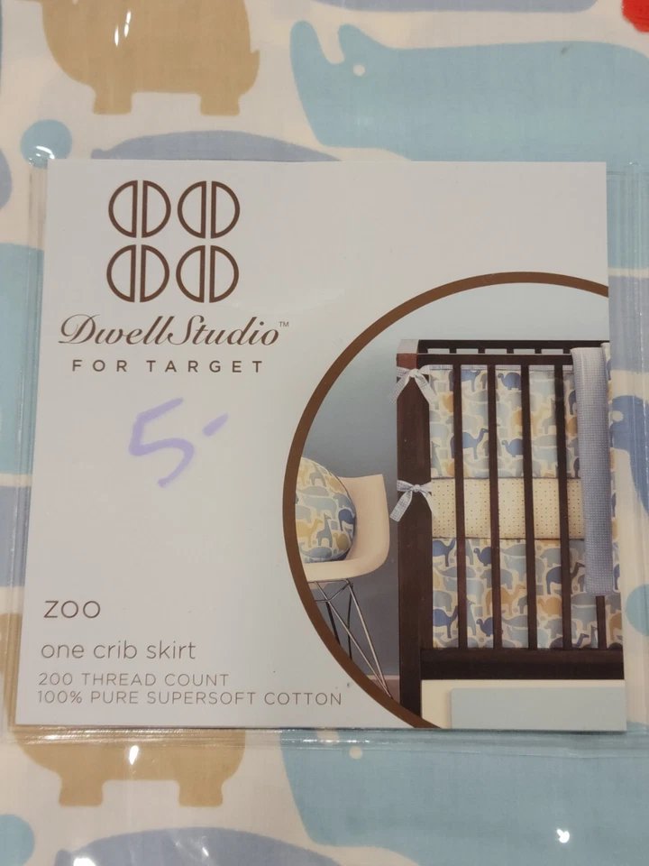 Falda de cuna Dwell Studio Target Zoo 2008 animales azules 200 hilos 11" caída nueva en paquete Foto 2 de 4