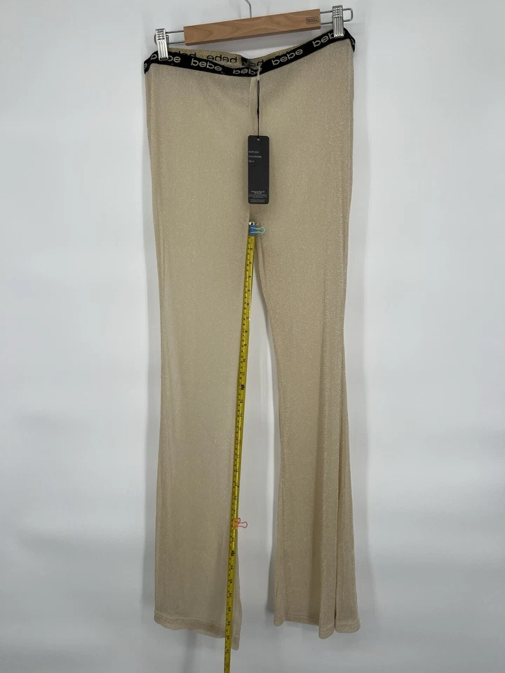 Pantalones BEBE Dorado Luxe Beige Transparente Playa Piscina Cubrir Tulum Para Mujer Talla XL NUEVOS CON ETIQUETAS Foto 4 de 4