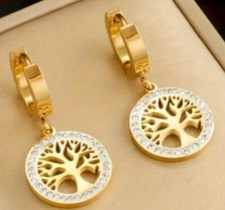 Image of Gold Tone Tree Of Life Earrings Pierced