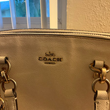 Coach Beige Pebbled Satchel/Top Handle Zip Top Bag Detachable Strap Pockets