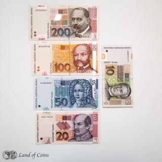 CROACIA: Juego de 5 billetes de Croacia Kuna.