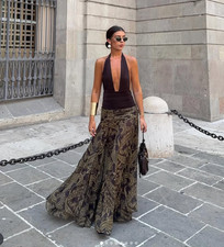 ZARA NUOVA CON ETICHETTE 2025. MAXI GONNA VITA ALTA STAMPA PAISLEY MARRONE. 3111/141/700 TAGLIA M