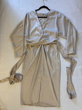 ASOS Beige Satin Belted Tie-Waist Dress V-Neck 3/4 Sleeve US 6