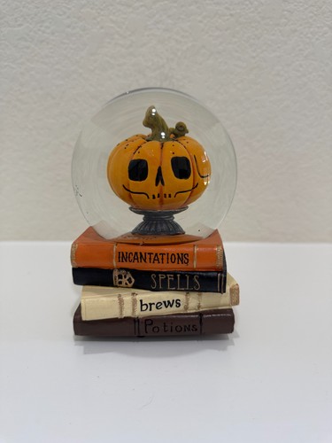 Halloween Pumpkin Skull Snow Globe with Spell Books Base