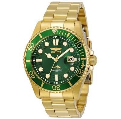 Invicta Pro Diver Men's 43mm Gold Tone Stainless Steel Green Dial Date 100m