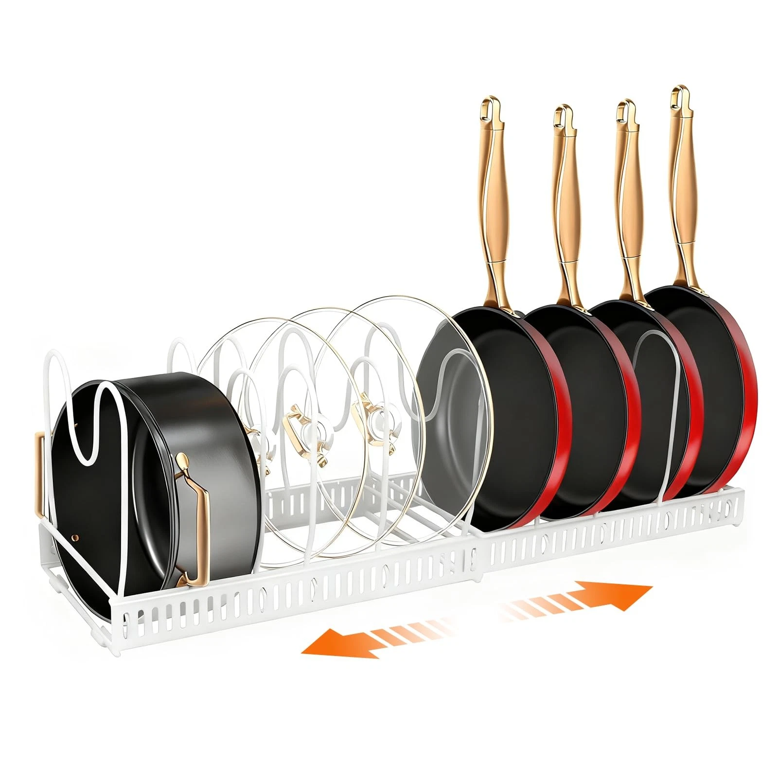 Expandable Pots and Pans Organizer Rack for Under-Cabinet Storage - Adjustabl...