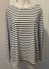 LANDS END Women Swim Shirt RASH GUARD Long Sleeve BLUE White STRIPE 2X 20W-22W