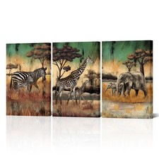 3 Pieces Safari Animals Canvas Wall Art African Wildlife Prints Fall Animals ...