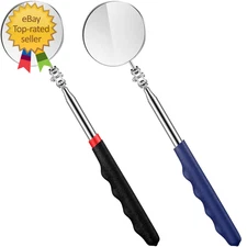 2 Pcs Telescoping Inspection Mirror 29in Long Handle Round 50mm Tool Black/Blue!