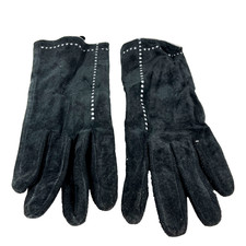 Vintage Aris Isotoner Black Leather Gray Trim Driving Gloves Size XL Womens