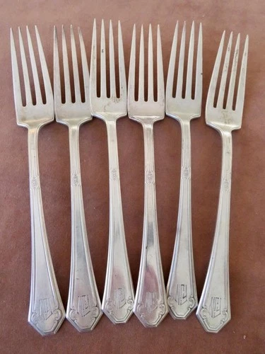 6 pcs 1917 Towle Silver Lady Mary Sterling 7-3/4" Dinner Forks Monogram 332 gram