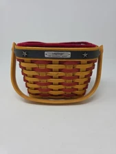 LONGABERGER 2001 RED/BLUE INAUGURAL BASKET, STAR LINER, PLASTIC PROTECTOR~QUICK