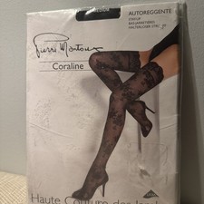 Pierre Mantoux "CORALINE" BLACK LACE STAY-UP WITH SWAROVSKI CRYSTALS SIZE-M