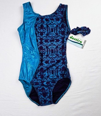 NWT Destira Wave Split Design Gymnastics Leotard AJR Adult Junior Scrunchie