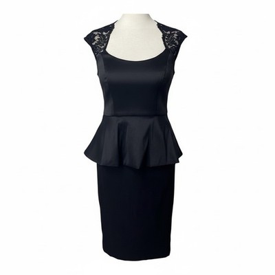 Dead Stock Caché Black Sheath Lace Peplum Scoop Neck Evening Cocktail Dress  W 4