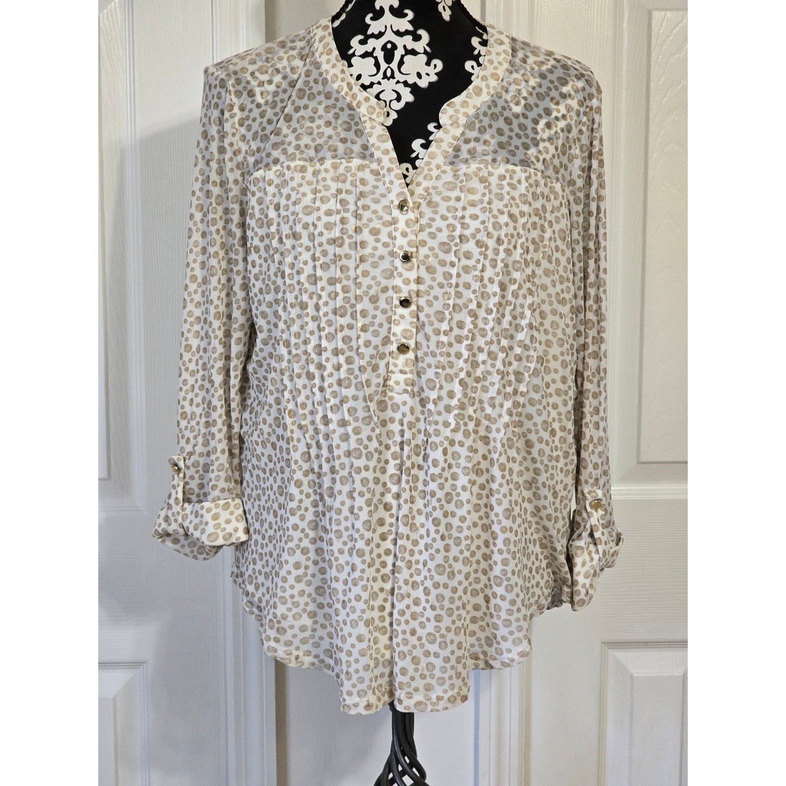 Cocomo Petite PXL Mesh Dot Print Long Sleeve Top Tunic Top