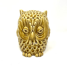 Vintage Sylvac 5106 Owl Money Box Mustard Yellow Ceramic 1960s with Stopper