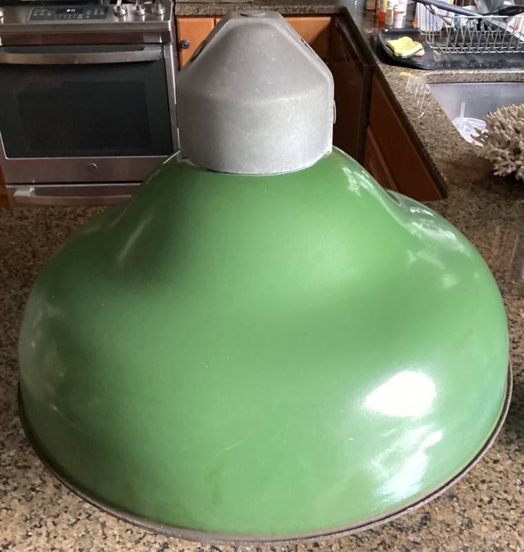 LARGE 20” Vintage Stonco Gas Station Pump Light Lamp Porcelain/Steel Shade 2 of2