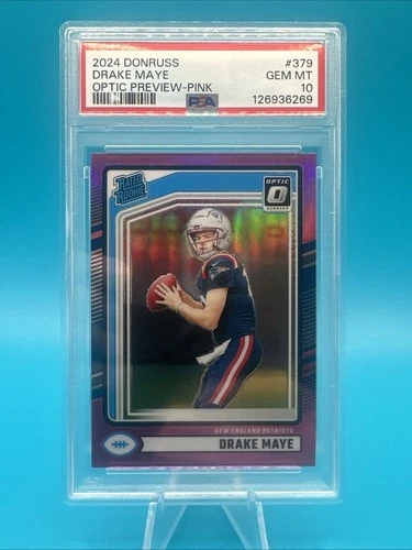 2024 Panini Donruss Drake Maye Rated Rookie #379 Optic Preview Pink PSA 10