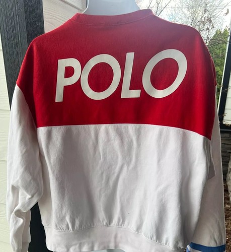 Polo Ralph Lauren Womens Sweater White Blue Red Ski Usa Crest Stadium XL