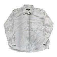 Nicole Miller Mens XL 17.5 34/35 White Brown Striped Cotton Button Down Shirt