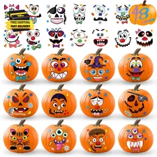 Halloween Pumpkin Decorating Stickers Kit, Make 48 Different Faces Jack O Lanter