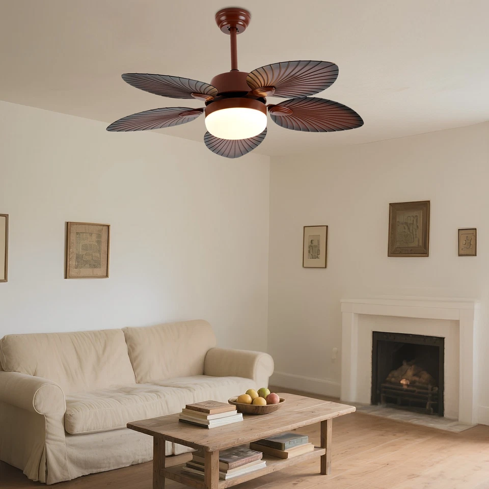 52" Tropical Ceiling Fan Light Retractable 5 Palm Leaf Blades w/ Remote Control - Image 2 of 4