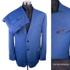 Emporio Armani G Line 2-Pcs Blue Wool Suit Jacket Blazer Sz 50R Pants 42X31.5
