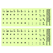 Spanish Keyboard Stickers Glow in the Dark, 2pcs Keyboard Cover, Black