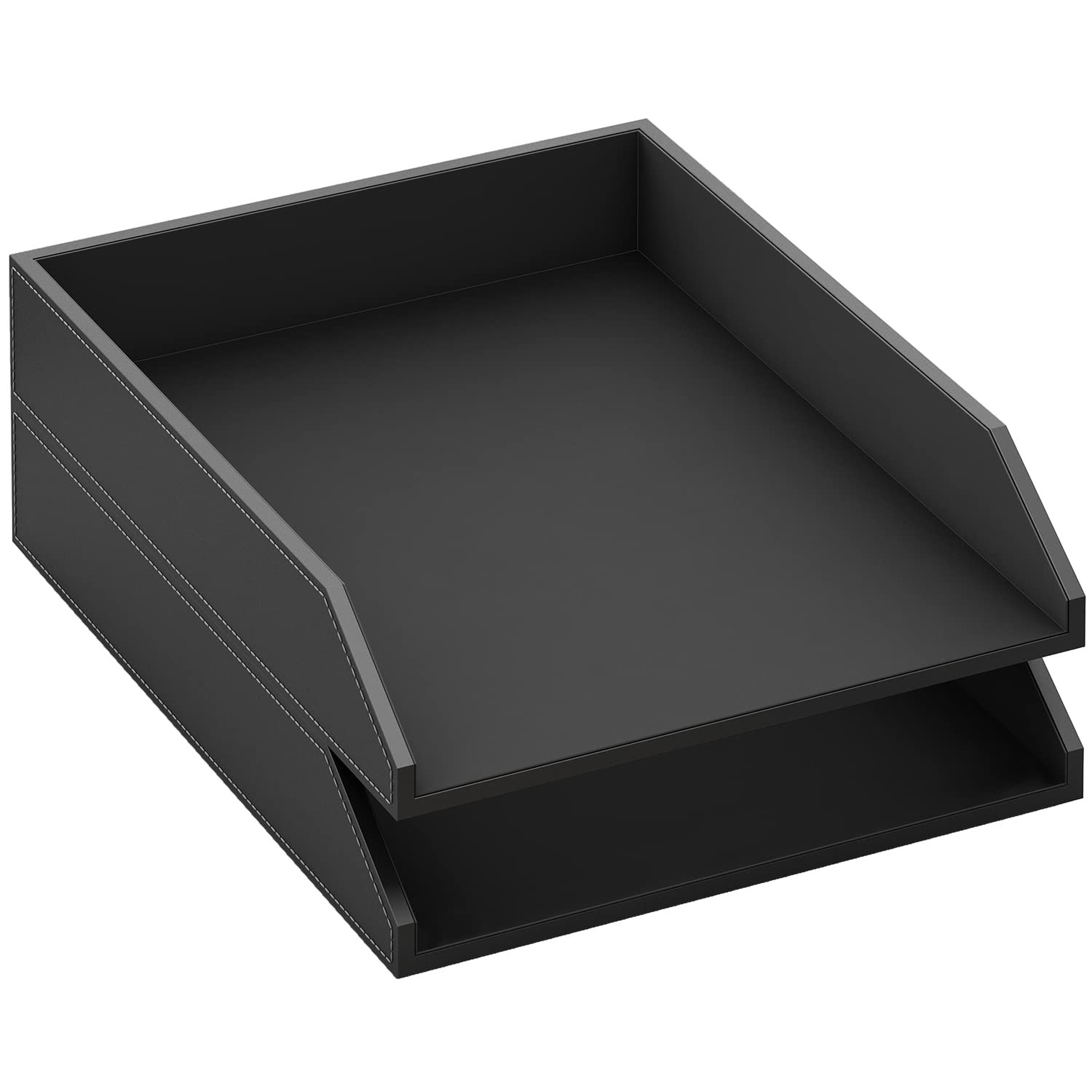 Leather Letter Tray Stackable Desk Organizer Holder for Office Supplies Paper