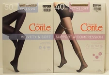Conte Active Soft 40 Support & Conte Episode 50 Pantyhose 2 pair sz 6 XXL Bronze