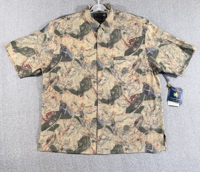 Nat Nast Shirt Men's Large Beige Silk Blend Nautical Map Print Luxury Originals