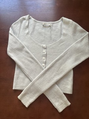 Abercrombie & Fitch Cardigan Women XS Light Gray Blue Ribbed Cropped Scoop Neck