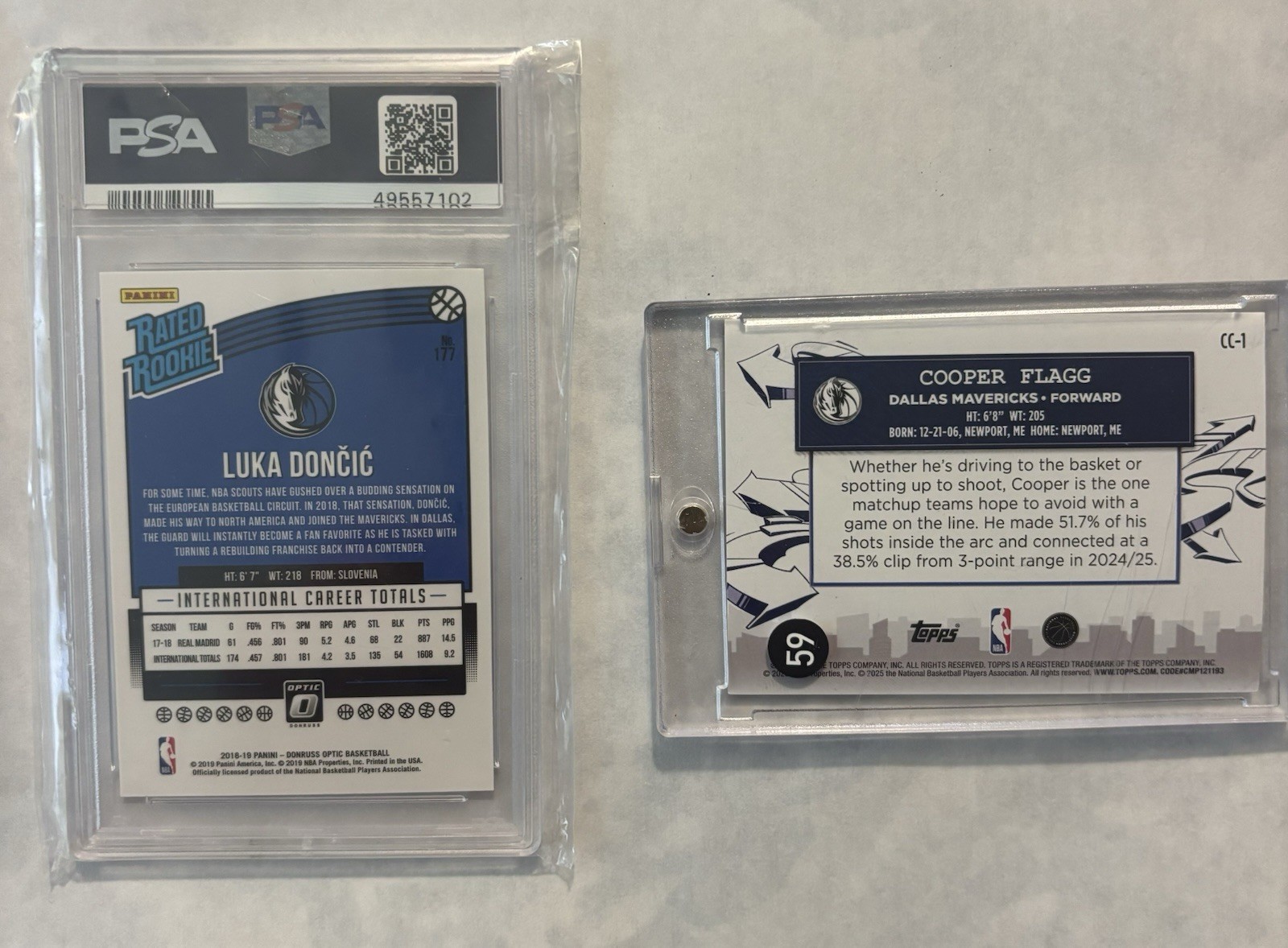 2018 Luka Doncic&Cooper Flagg RC.1st Panini Optics #177 PSA 9 Mint& Topps CC-1  view 2
