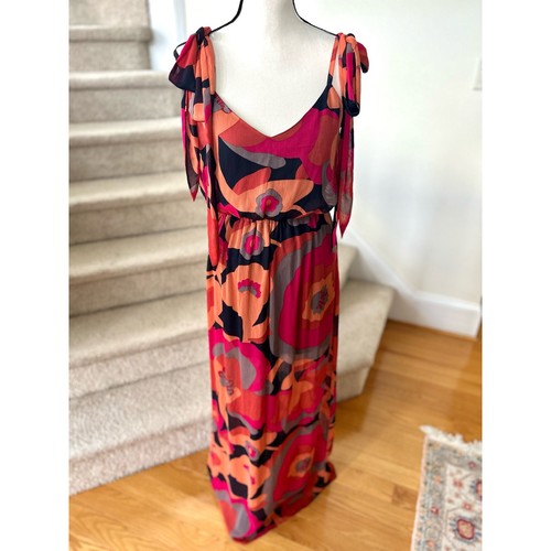 Judith March Maxikleid gedeckt orange & rosa groovy Blumen - Bild 1 von 7
