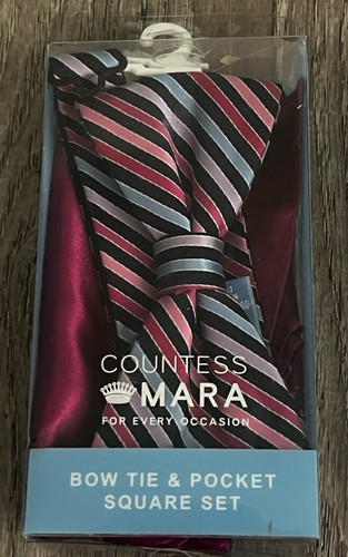 Countess Mara Stacy Adams Men's Pre -Tied Bow Tie, Pocket Square Lot In Pink - Picture 2 of 4