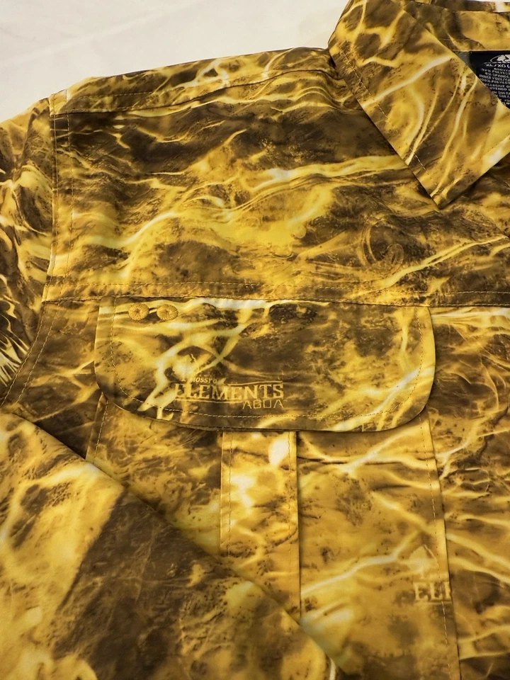 Camisa de pesca Mossy Oak Elements Agua para hombre XL manga larga olas doradas y marrones Foto 3 de 4