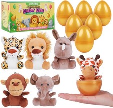6 Pcs Golden Easter Eggs Prefilled with Animal Plush Toys, Cute Easter Basket Fi