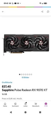 Radeon RX 9070 XT Sapphire PULSE 16GB GDDR6 Grafikkarte