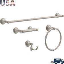 4 Piece Bath Set Towel Bar Toilet Paper Holder Towel Ring Double Hook Durable US