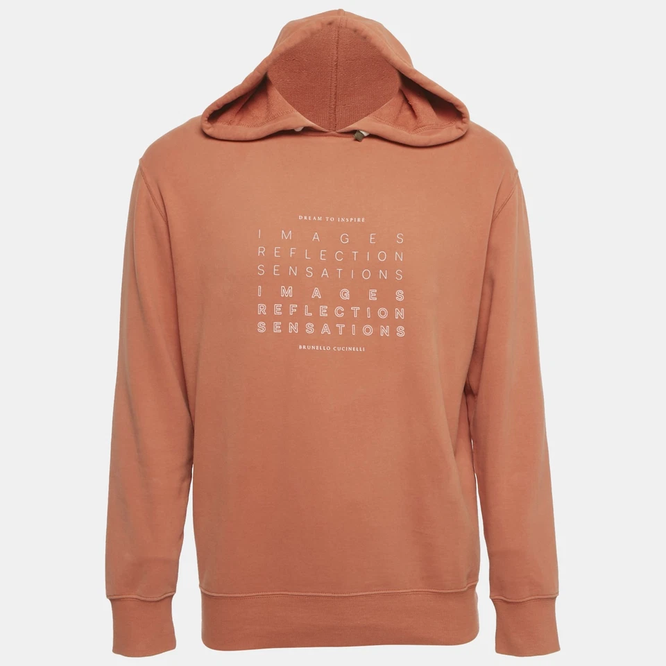 Brunello Cucinelli 橙色印花棉质连帽衫 S