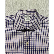 Brooks Brothers Mens 16.5 Dress Shirt Egyptian Cotton Plaid Blue Pink USA Made