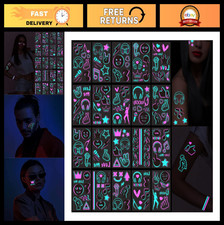 Glow in the Dark Temporary Tattoos - 160 UV Neon Body Stickers for Rave  Parti