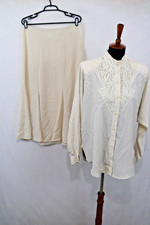 VTG Shirtstrings II M Ivory Polyester Blouse and Skirt Set Embroidered  Lace