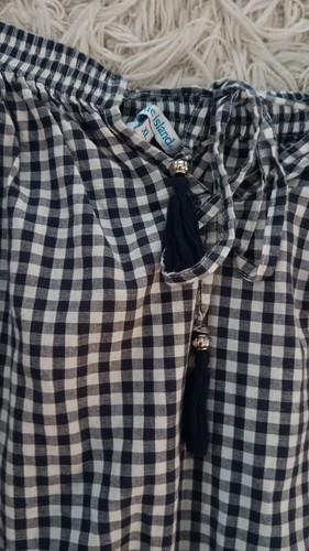 Women’s Blue Island Romper Navy Blue & White Plaid Sz XL - Picture 5 of 5