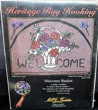 Heritage Rug Hooking WELCOME BASKET of Flowers 20"x27" Latch Hook Kit 73012