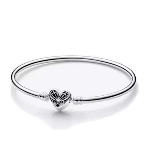 Pandora Heart Butterfly Sterling Silver Bangle Size 7.5 - Picture 2 of 3